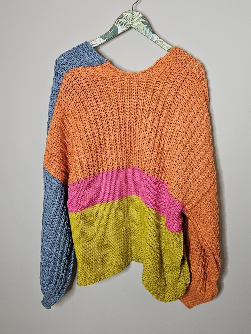 Easel Colorblock Chunky Knit Rainbow Sweater Cardigan New